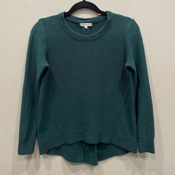 Madewell Crewneck Knit Back Zip Green Sweater - Size: Small - Picture 1 of 11